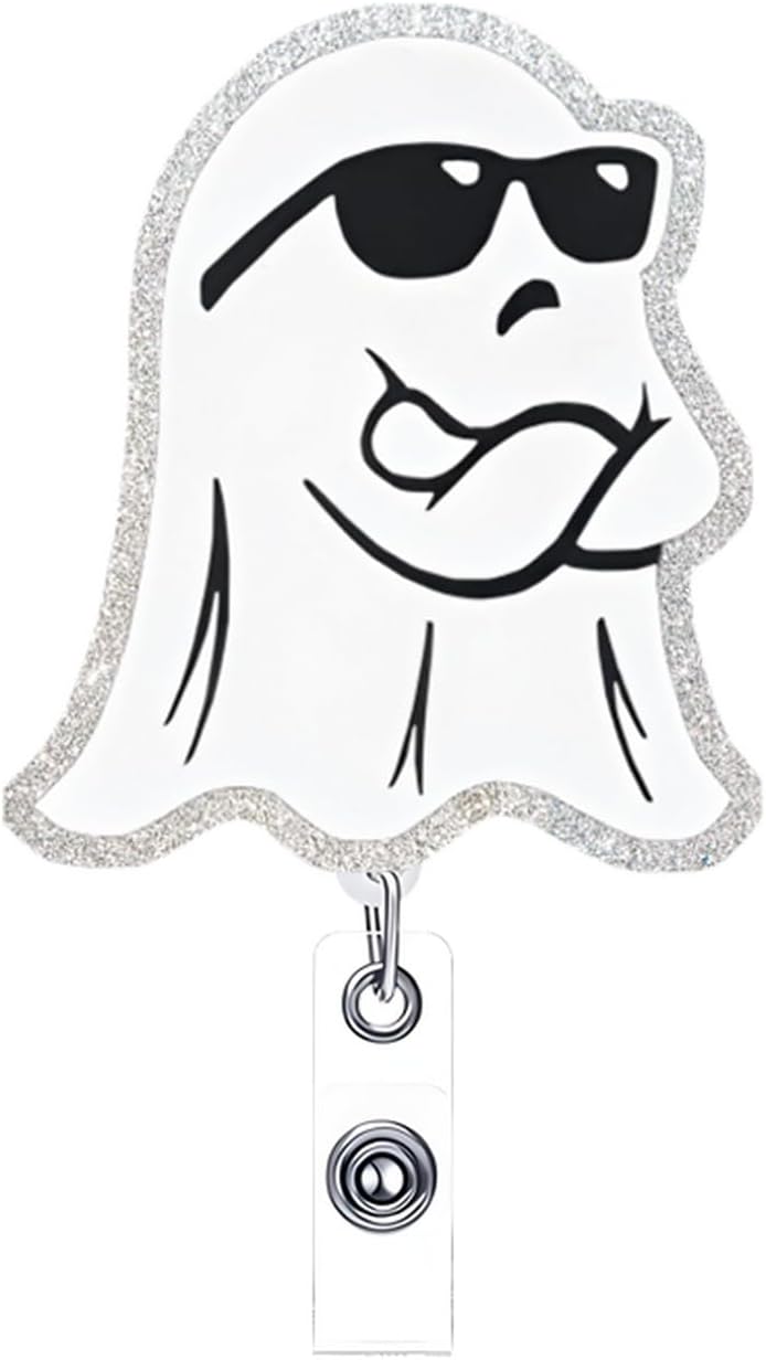 NSSHEL Halloween Badge Reel Holder Retractable Little Ghost Badge Reels Designs Cute and Cool ID Badge Clip Acrylic Swivel Alligator Holders for Teacher Doctor Office Nursing Social Worker Accessories - Image 1
